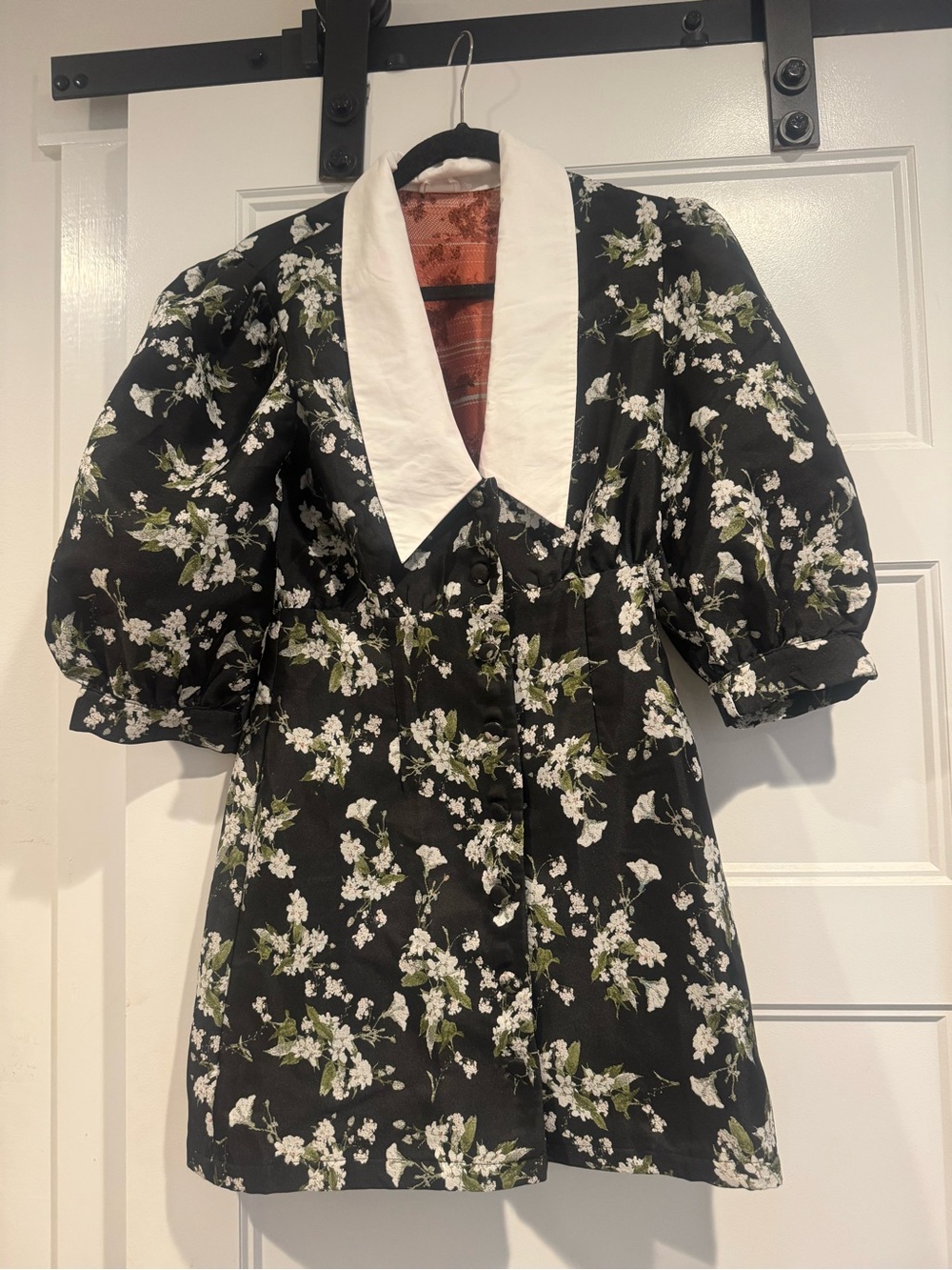 AUREUM Black Floral Mini Dress with White Collar